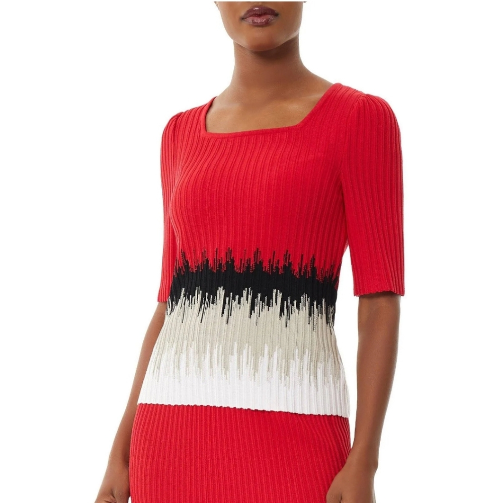 Ming Wang Square Neck Ombre Ribbed Top, Size Medium